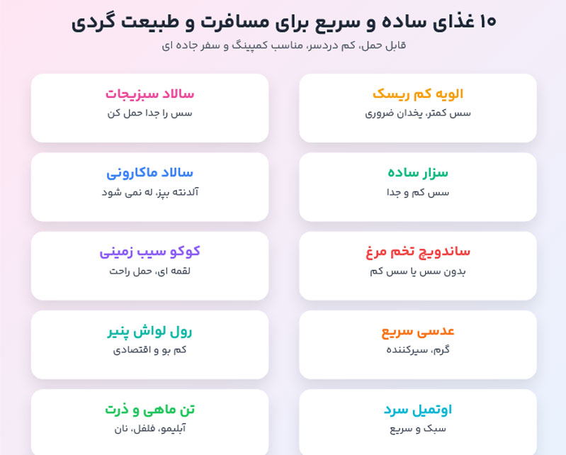 غذای ساده برای طبیعت گردی