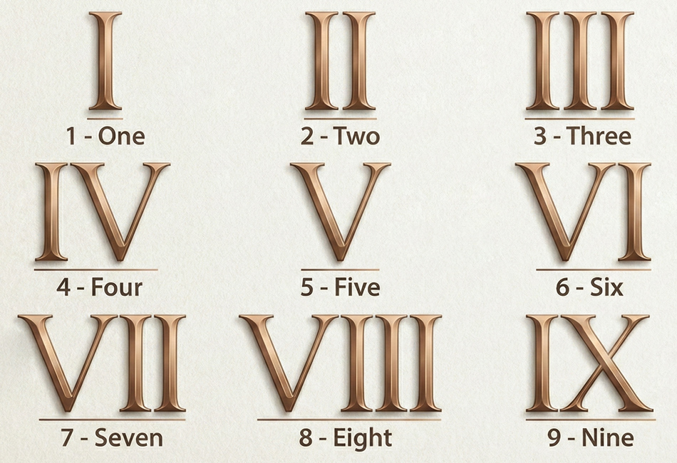 اعداد لاتین 1 تا 9 بصورت لاتین