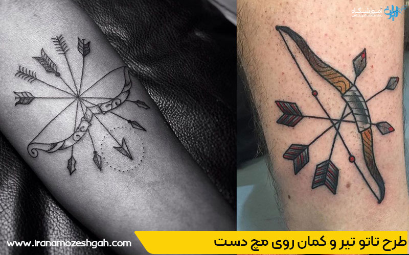 طرح تاتو تیر و کمان روی مچ دست