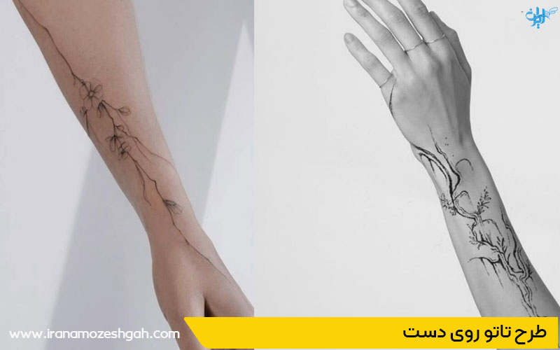 مدل تاتو روی دست دخترانه برگ در هم تنیده