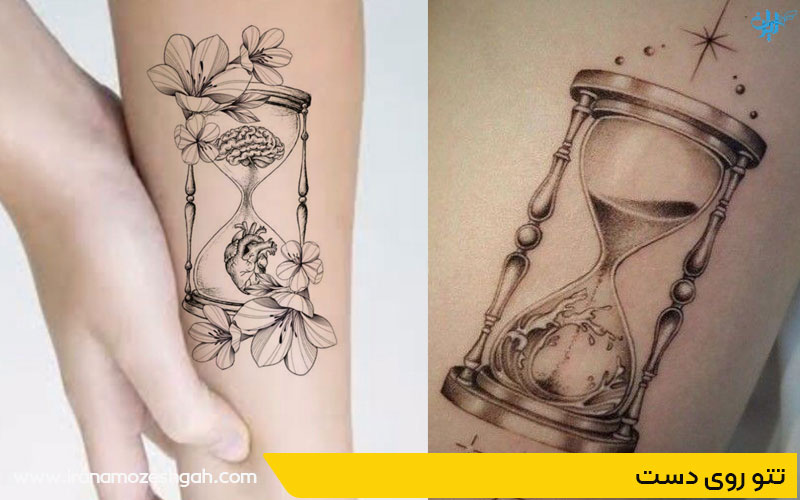 مدل تاتو ساعت شنی روی دست