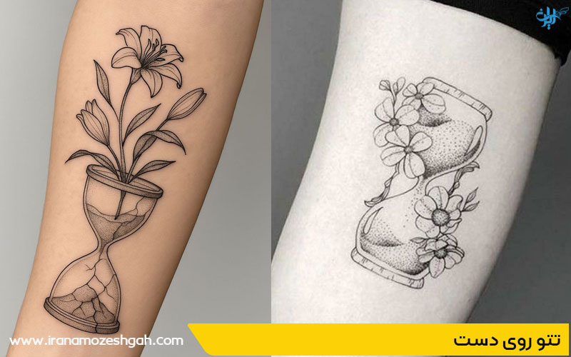 مدل تاتو ساعت شنی روی دست