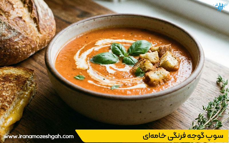 غذای سریع رستورانی در خانه سوپ گوجه فرنگی خامهای