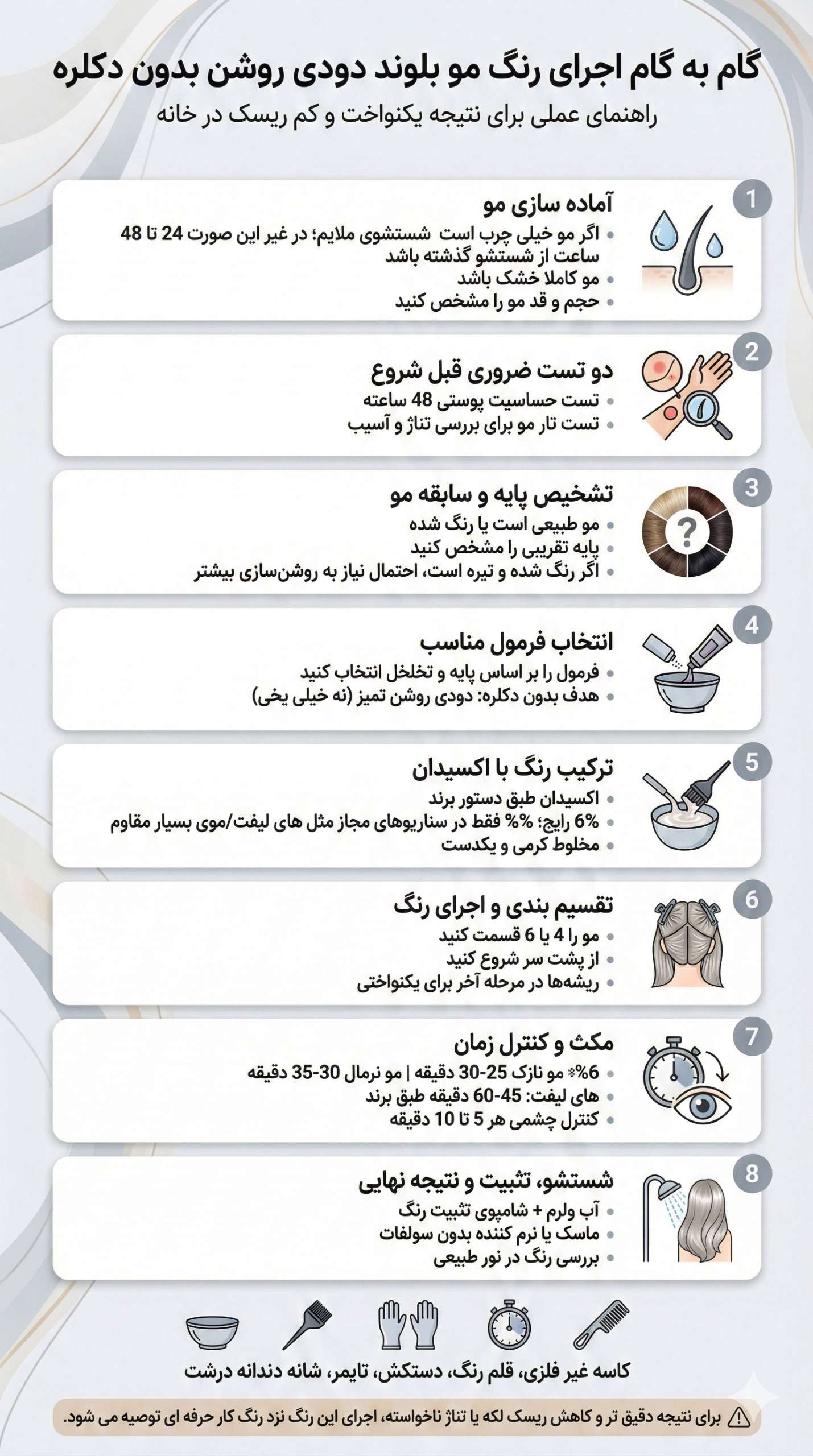 مراحل اموزش رنگ موی بلوند دودی روشن بدون دکلره